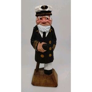 Vintage Hand Carved Peg Leg Navy Captain Folk Art Nautical Wood 4" Figurine Grin